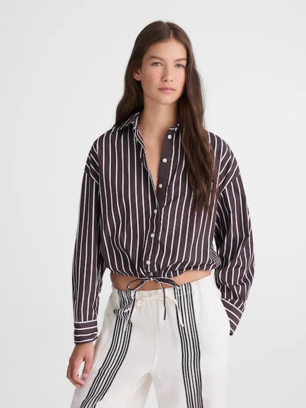 Madewell Drawstring Button-Up Shirt in Poplin